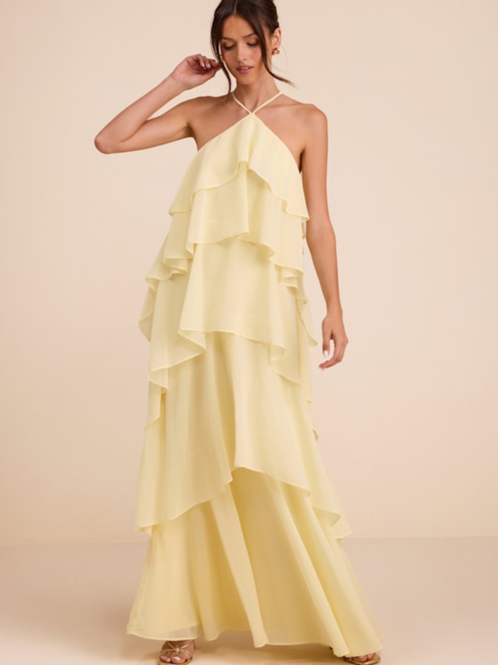 Lulus Aveley Light Yellow Tiered Shift Maxi Dress - Size S